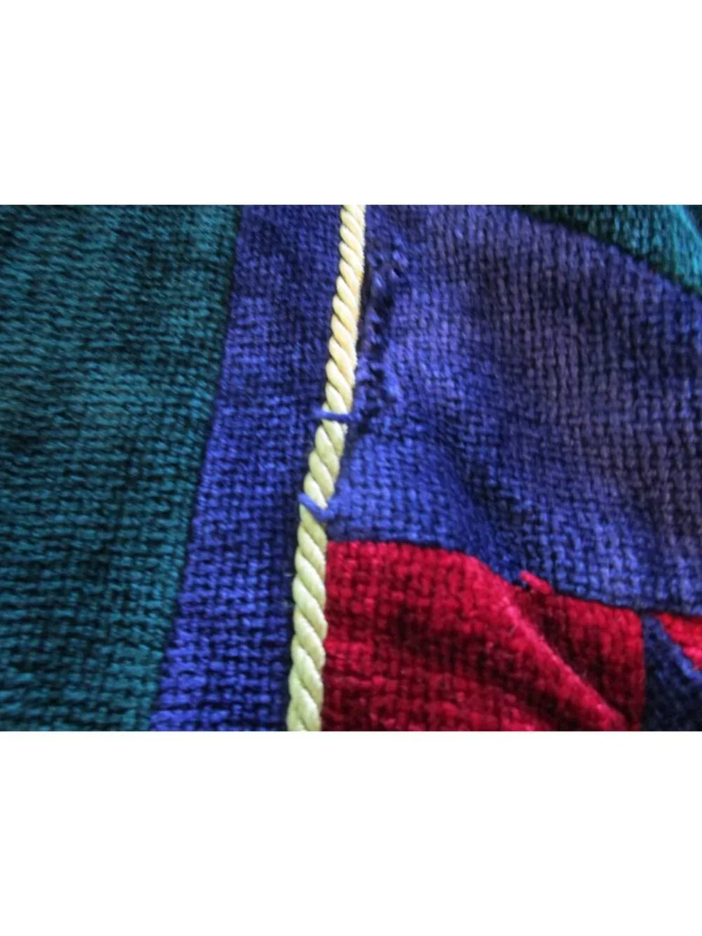 Patchwork Chenille Quilt Throw Blanket Cabin and Star Pattern Green Red Purple